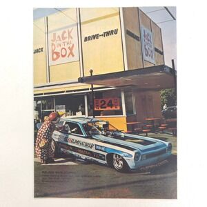 Vintage Jack in the Box Drive Thru Ford Pinto Drag Car Print Ad Funny Car Scene